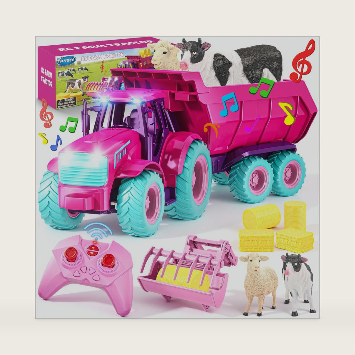 Funwee RC Farm Tractor Toy Set with Light & Sound