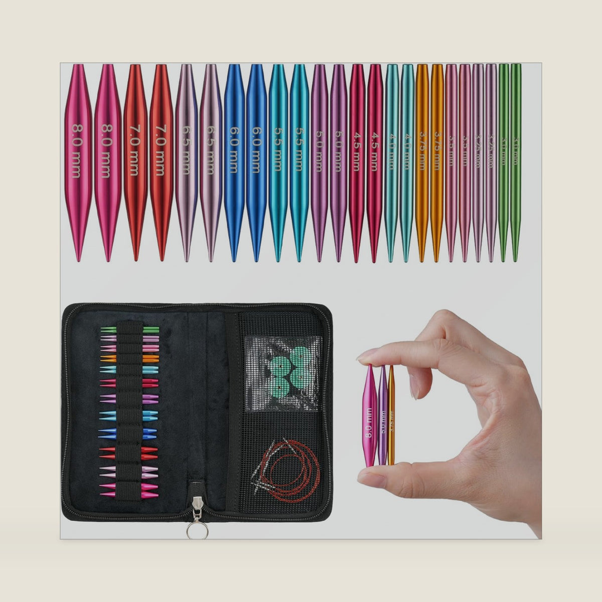 Guclud Short Interchangeable Knitting Needles Set, 3" Shorties, US 2.5-11