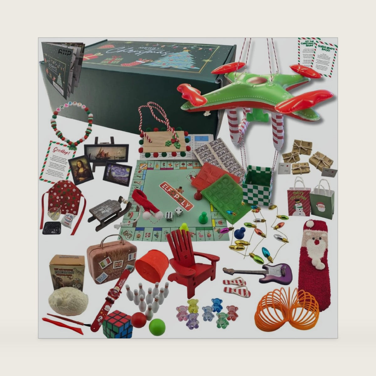 A11P Christmas Activity Elf Kit 24 Days Magical Kit Christmas Traditions Elf Activities 125+ Props and Accessories Fun Toys for Kids Magical Countdown to Christmas Decorations