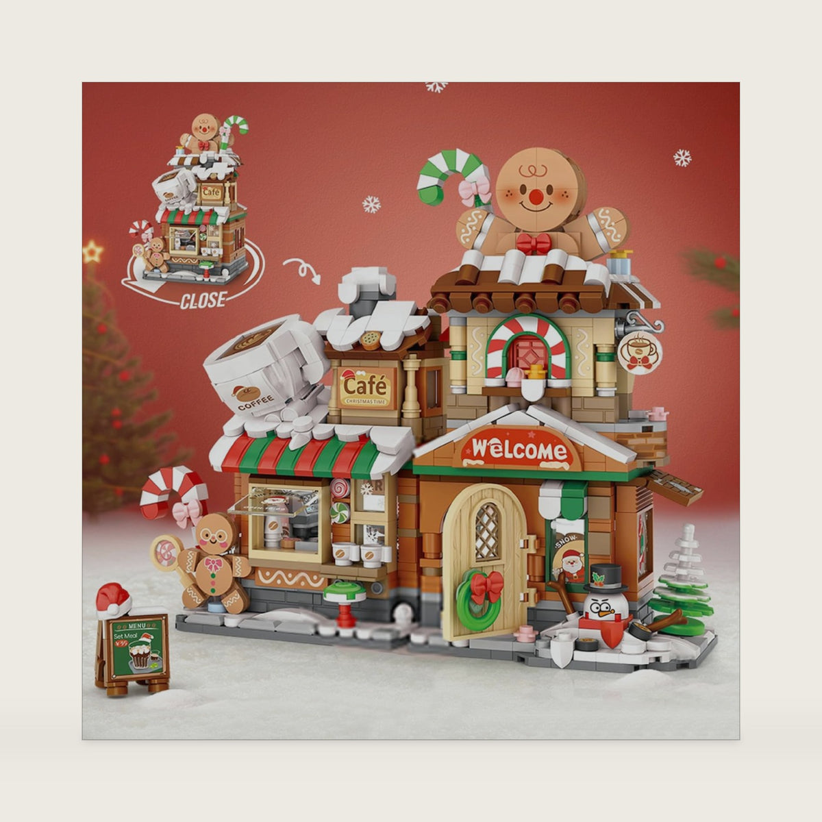 MEIEST Mini Christmas City Shop Street View Building Blocks Set,Simulation Foldable Architecture Collection Construction Building Bricks Toy,Home Decor (Gingerbread Cafe)