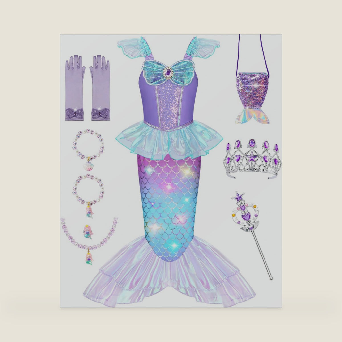 Meland Light Up Mermaid Costume for Girls Ages 3-10, Dress Up Toy Gift Set