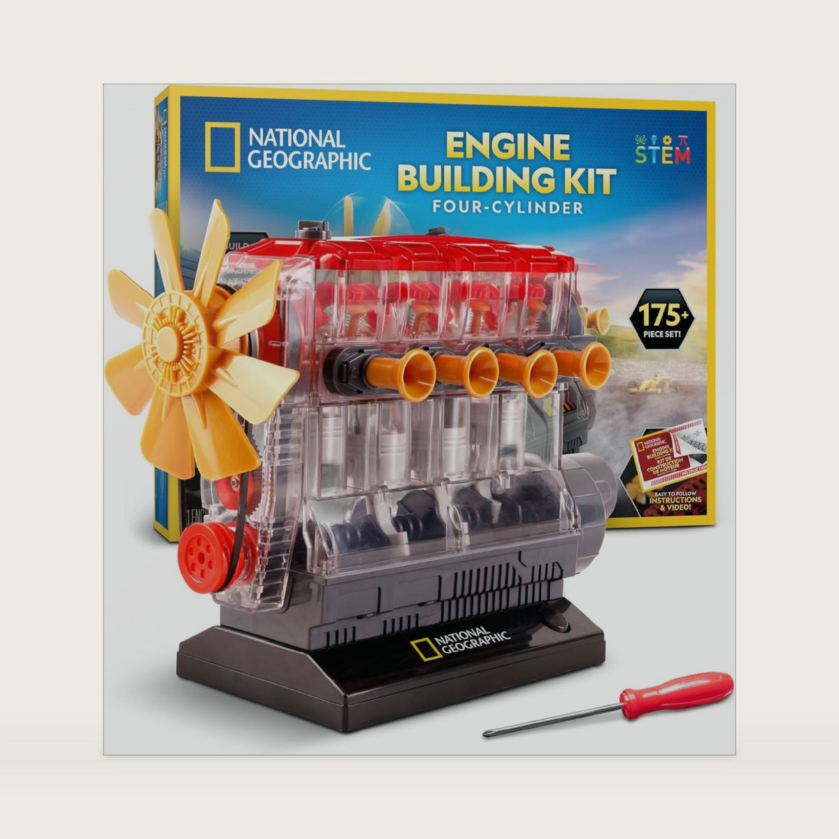 National Geographic 4-Cylinder Engine Building Kit Working Model for Kids