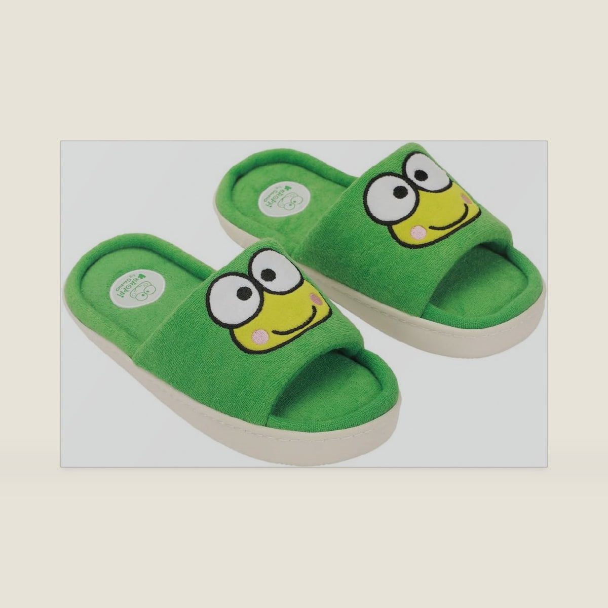 Character Head Patch Women's Green Open Toed Slipper