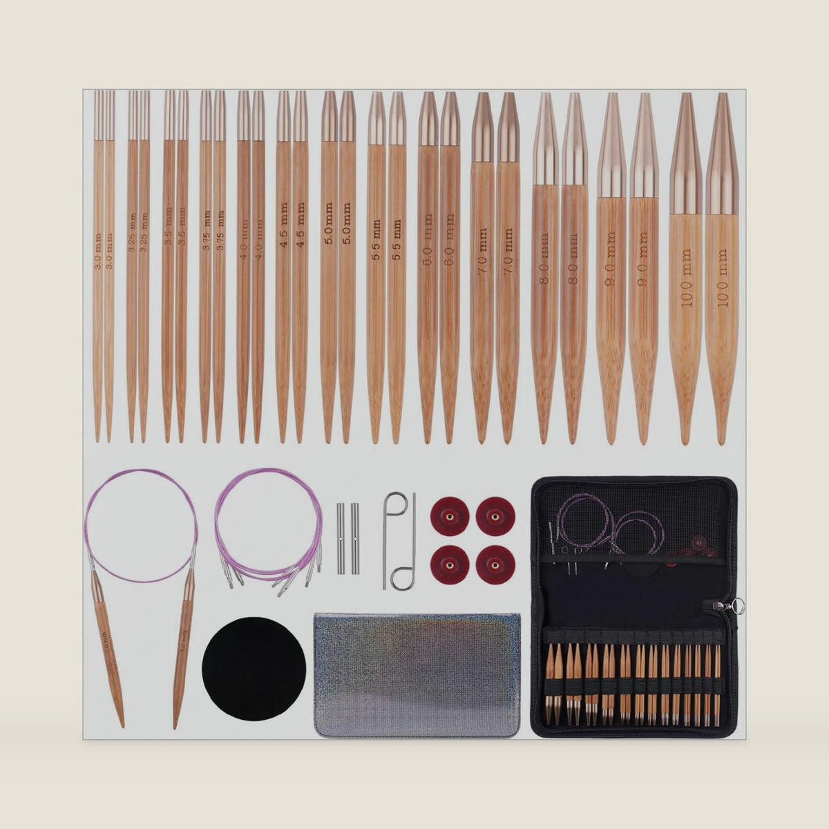 Weabetfu Knitting Needles Set with Bamboo Circular Knitting Needle 13 Pair Interchangeable Knitting Needles and Cables, Accessories and Case Perfect for Beginner, DIY Crafts