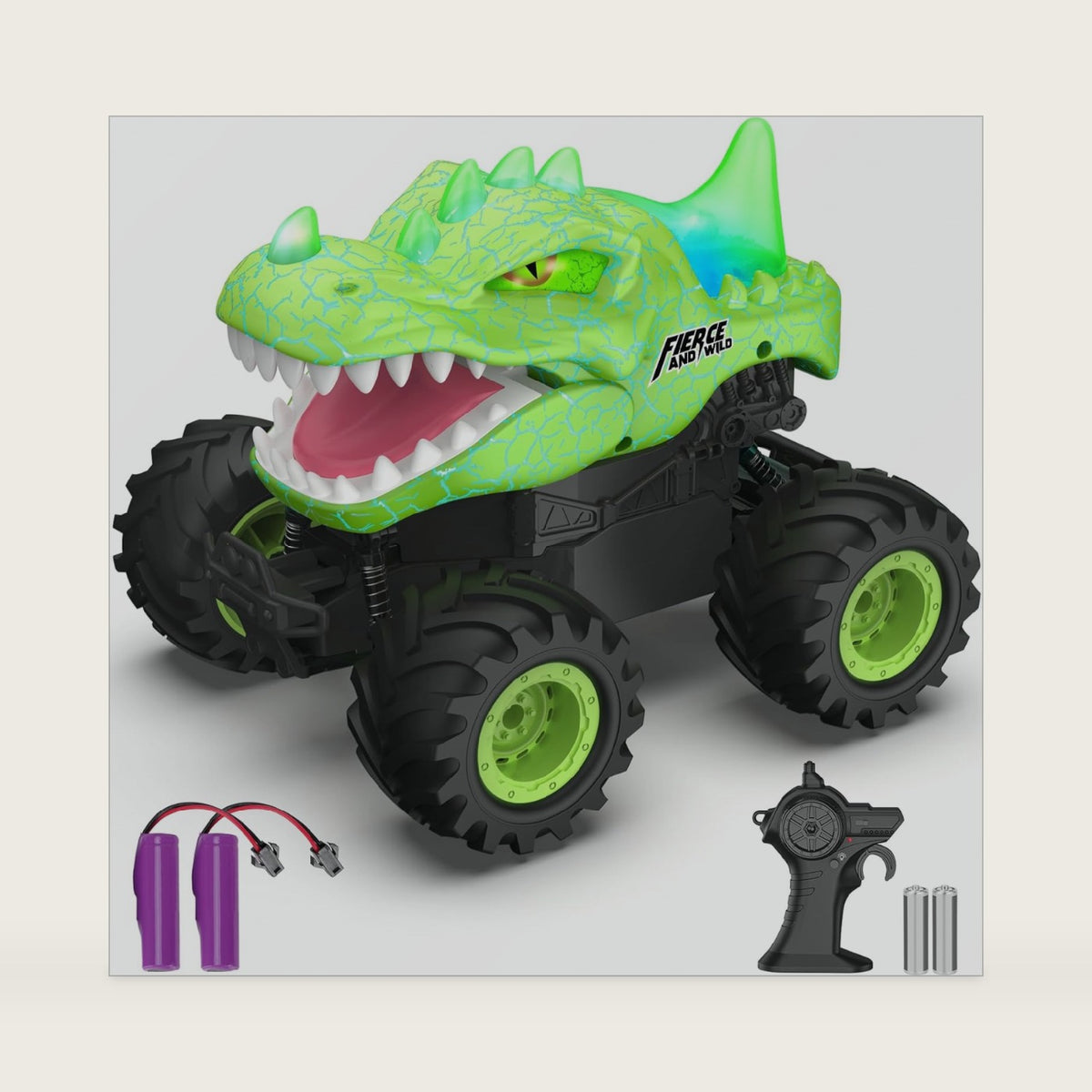 Dinosaur Remote Control Car, 2.4GHz Monster Truck Toys Rechargeable RC Cars 1:24 Scale RC Truck with LED Light Movable Mouth, Dinosaur Cars Toys for Kids Boys 6-8 8-12 Birthday Gift, Green