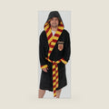 Harry Potter Gryffindor Unisex Black Hooded Bathrobe | Cosy Fleece Long Sleeve Loungewear for Relaxation | Movie House Merch