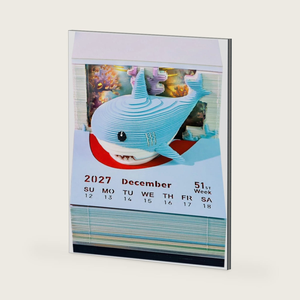 Y LEATHERLEAF WORTH 3D Timepiece Calendar 2027 Shark Paper Art Memo Pad with 53 Week Calendars – Tear-Away Desk Calendar for Record, Planner & Habit Tracker, Bookmark, Gift & Decorative Office Decor (Shark)