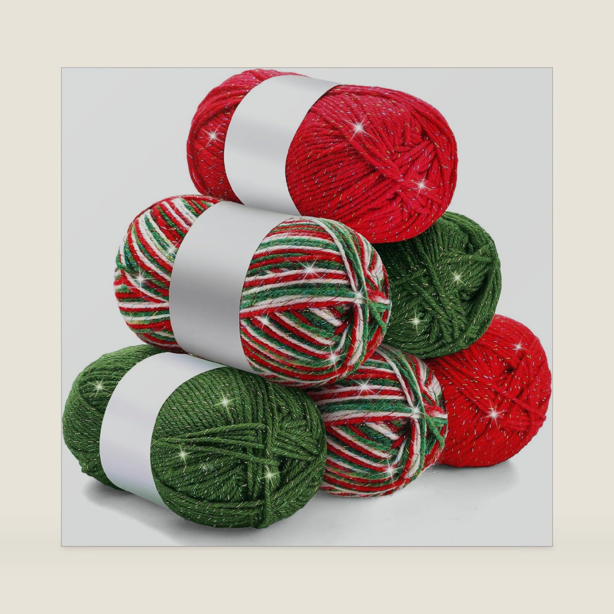 Timgle 6 Skeins Christmas Glitter Yarn, 186 Yards, Mixcolor Red Green