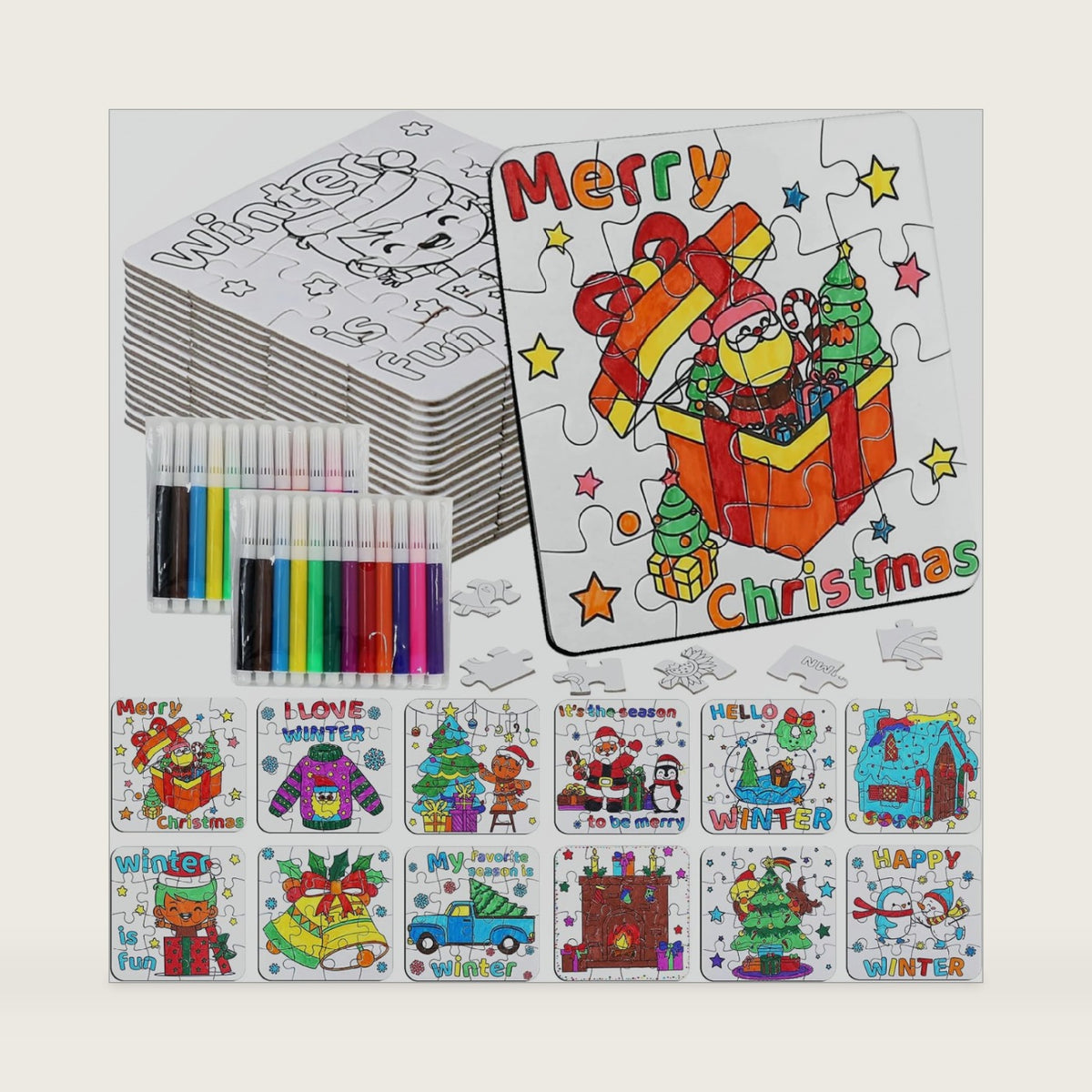 Christmas Crafts Kits Winter Crafts DIY Puzzle for Boys, Girls & Adults, Xmas Arts with Tree Bell Reindeer Santa Claus Star Snowmen Holiday Craft for Party Favors & Gift Bulk Classroom Activities