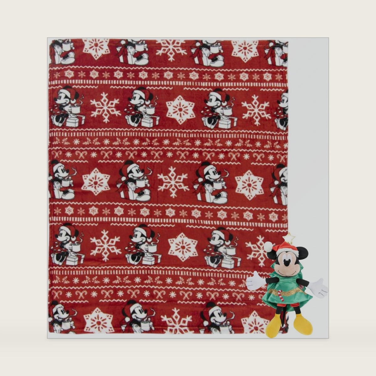 Jay Franco Kids Christmas Hugger Set – 12" Plush Pillow Buddy & 46" x 60" Fleece Throw Blanket, Ultra-Soft Bedding & Travel Set, Holiday Bedroom & Couch Décor, Red - Mickey Mouse