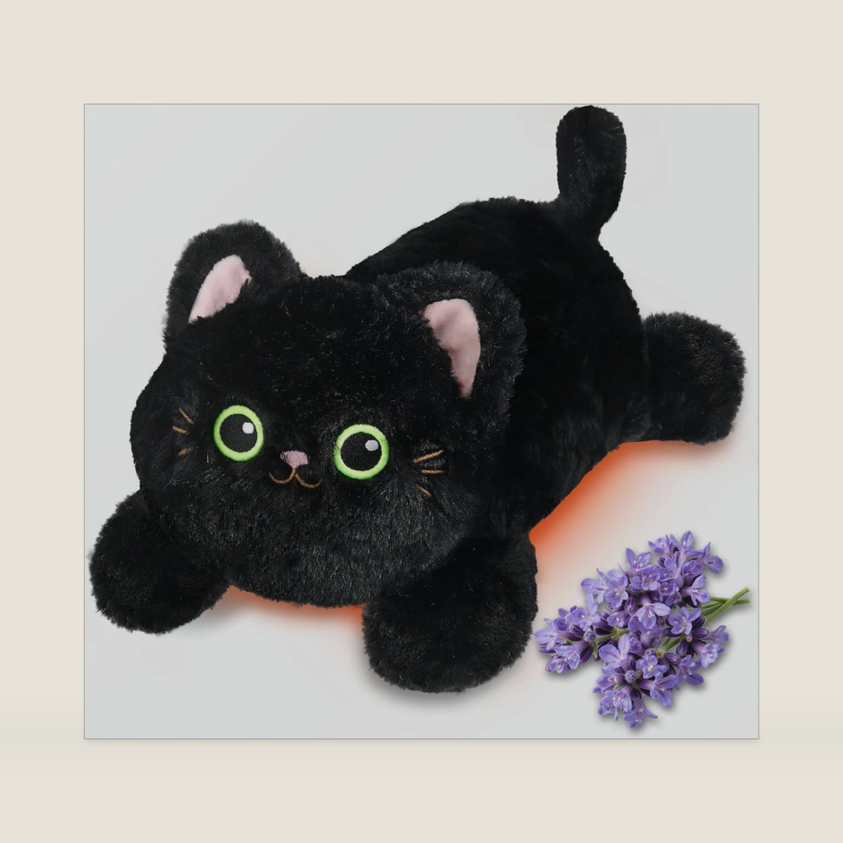 Microwave Heating Pad for Period Cramps - Heatable Black Cat Plush for Soothing&Relax with Lavender Scented, Weighted Stuffed Animals for Pain Stress Relief