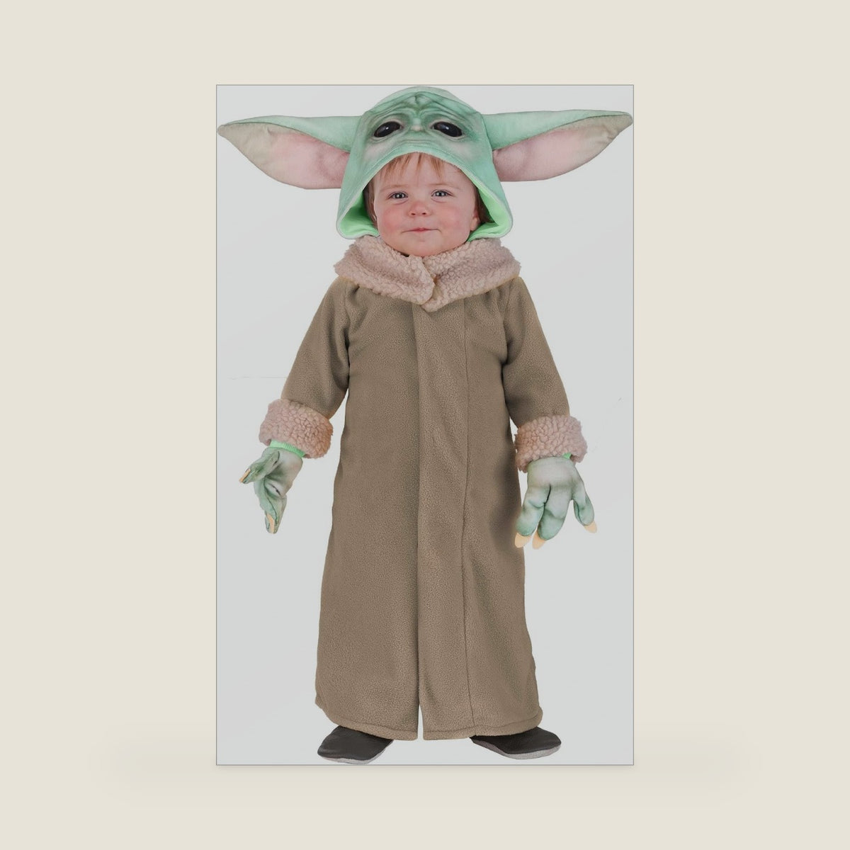 Infant Grogu Costume | Baby Yoda Star Wars Outfit with Fleece Tunic and Plush Hood Perfect for Halloween Party