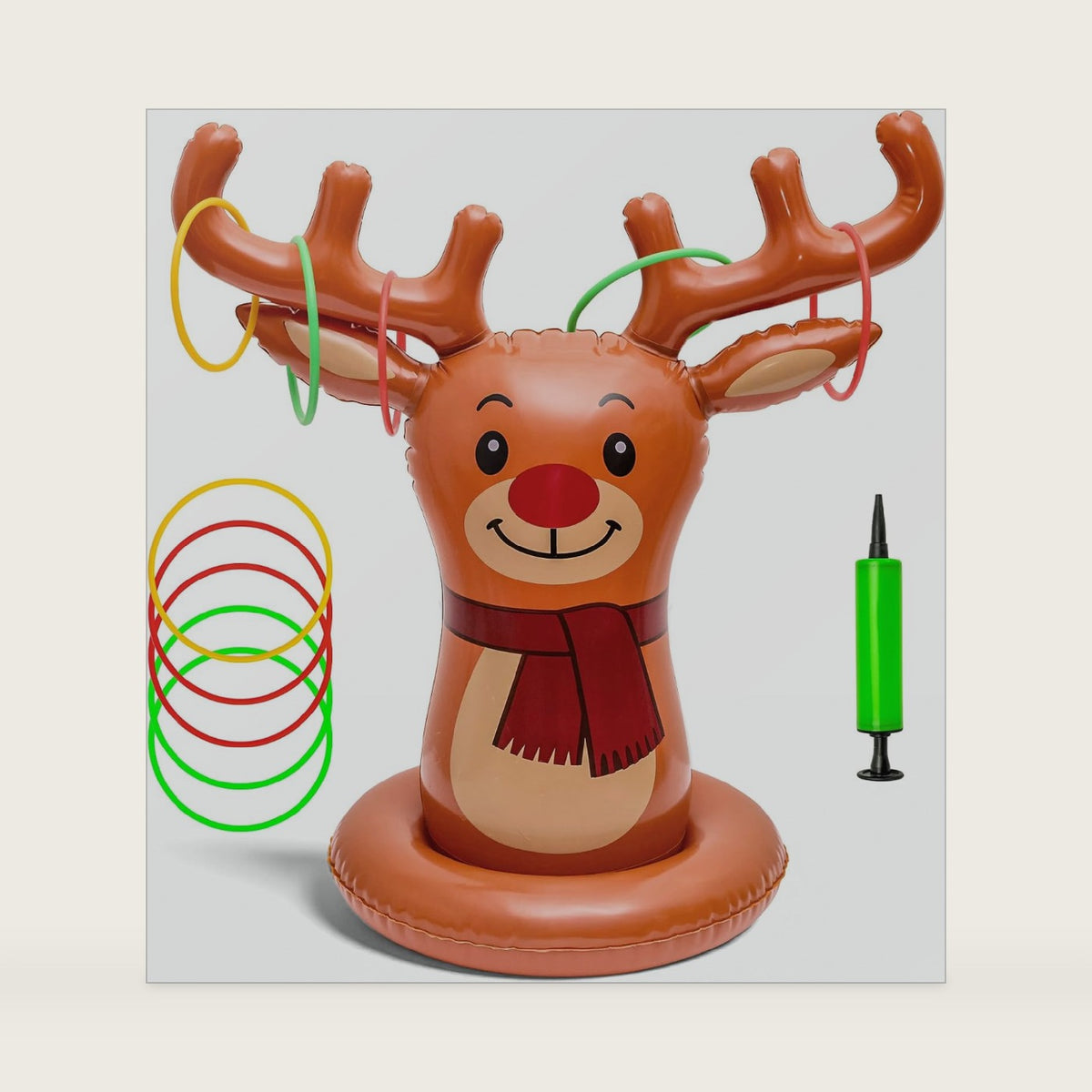 Christmas Reindeer Ring Toss Game for Kids, Inflatable Reindeer Antler Toss Party Games with Pump and Rings, Christmas Party Games for Family, Holiday Indoor Outdoor Fun Toys Xmas Decorations