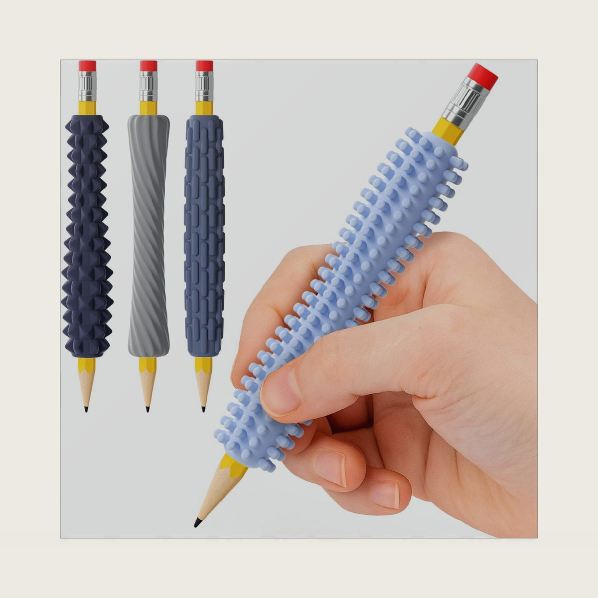 4-Pack Textured Silicone Pencil Holder Grips–Sensory Fidget Sleeves for Kids& Adults,ADHD &Autism Anxiety Relief,Quiet Classroom&Travel Fidget Toys for Focus,Calm,School Education Essentials