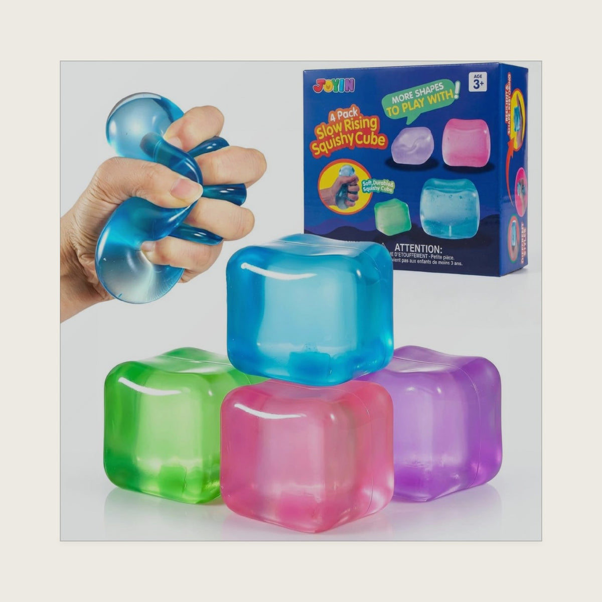 JOYIN 4 Pack Stress Cube, 2'' High Density Ice Cube Fidget Toy, Stress Relief with Slow Rising Sensory Squishy Toys for Kids Adults, Birthday Gifts, Party Favors, Halloween, Classroom Prizes