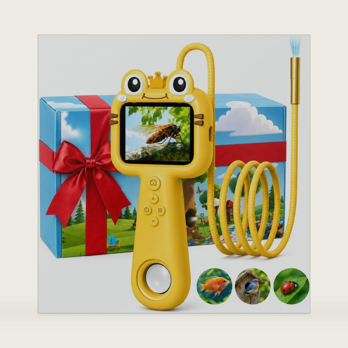 Toy Borescope Camera for Kids - STEM Science Educational Outdoor Toy for 4 5 6 7 8 9 10 Years Old Kids Birthday Gift, 2.4‘’ Kid Camera for Outdoor Adventures & Nature Discovery (Yellow)