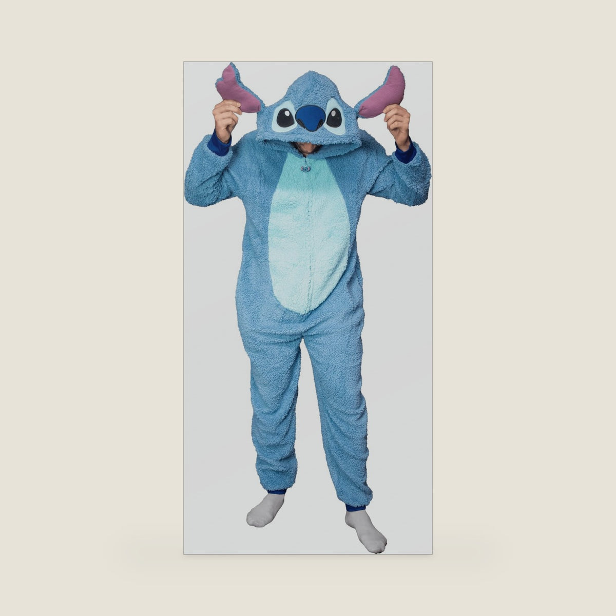 MJC Stitch Fleece Zip Up Jumpsuit Adult Halloween Costume Cosplay One Piece Union Suit Officially Licensed