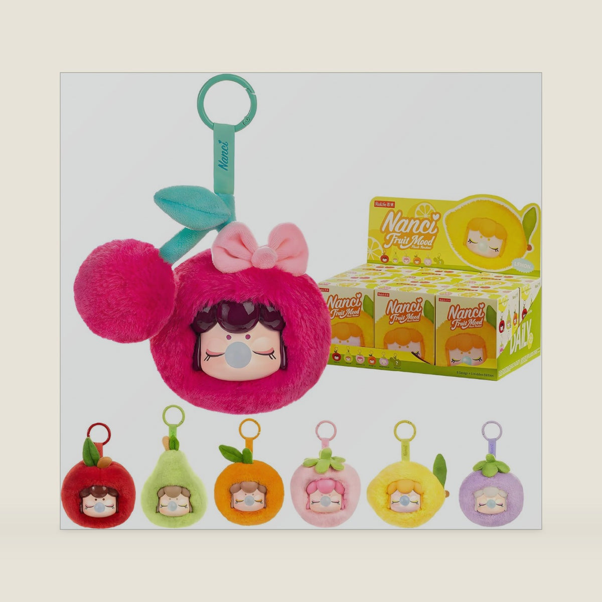 Rolife Nanci Blind Box Plush Doll Fruit Mood Series, 1PC Random Cute Design Plush Toy Bag Hanging Doll, Creative Collectible Toys for Birthday/Christmas Holiday