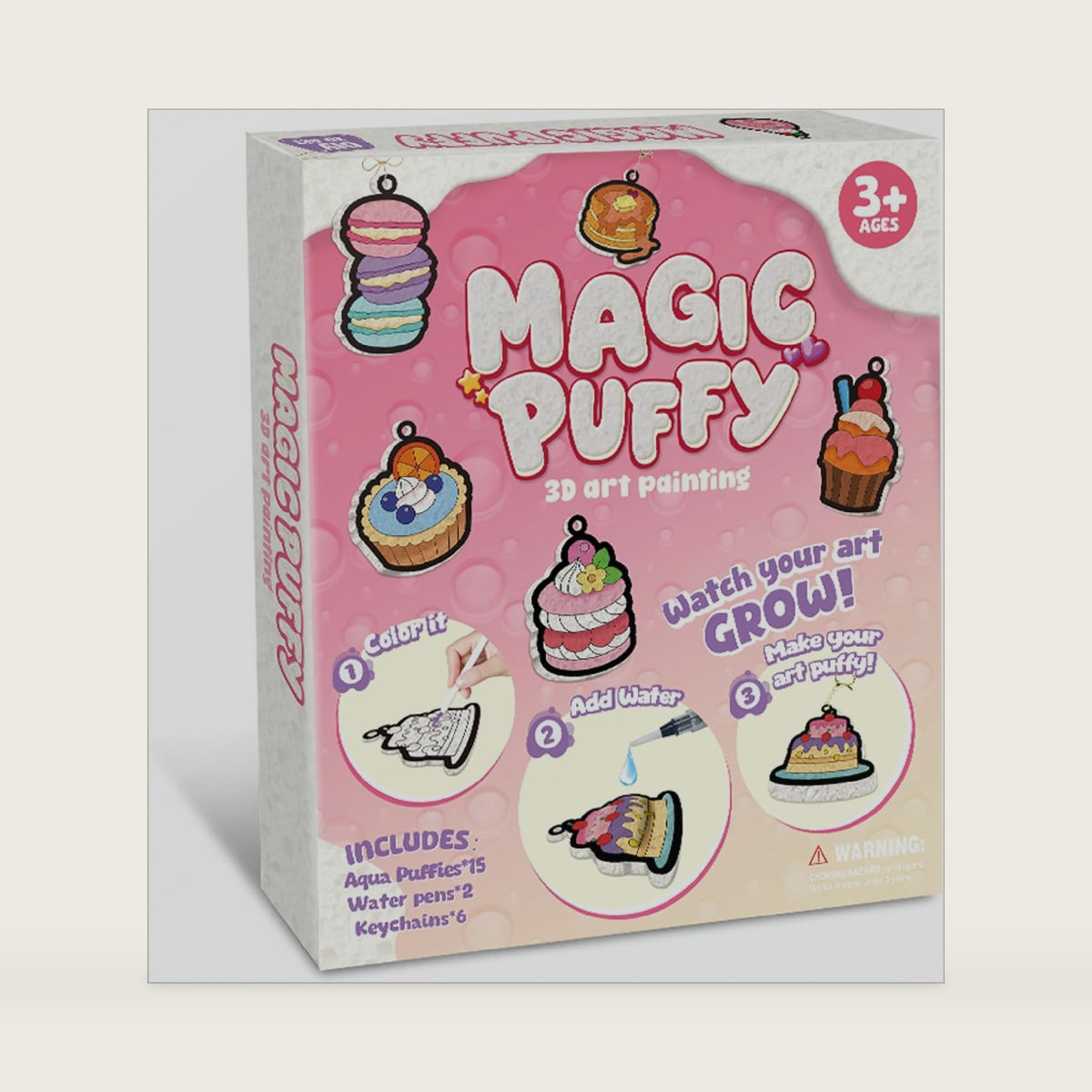 MZYTOZA 3D Art Craft Aqua Magic Puffs Paint Kit - Magic Foam Texture Painting Kit, 15 Mess-Free Paint by Number Craft for Kids, Christmas Gift Idea & Stocking Stuffer(Dessert Style)