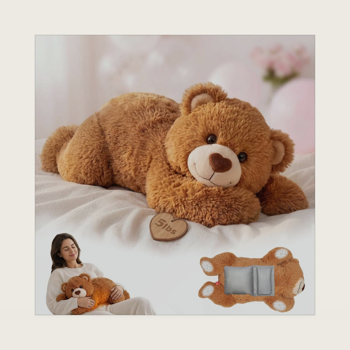 Mewaii Weighted Stuffed Animals Bear Plush, Heatable Coolable, 2-5lbs, 23in