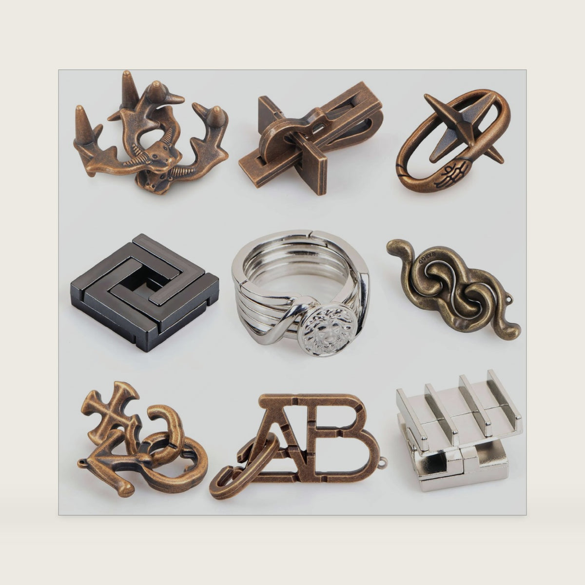 9-Piece Metal Brain Teaser Puzzle Toys for Adults & Teens - Challenging Games with Surprise Eggs, The Perfect Christmas & Easter Gift to Boost IQ & Logic (Ages 12+)