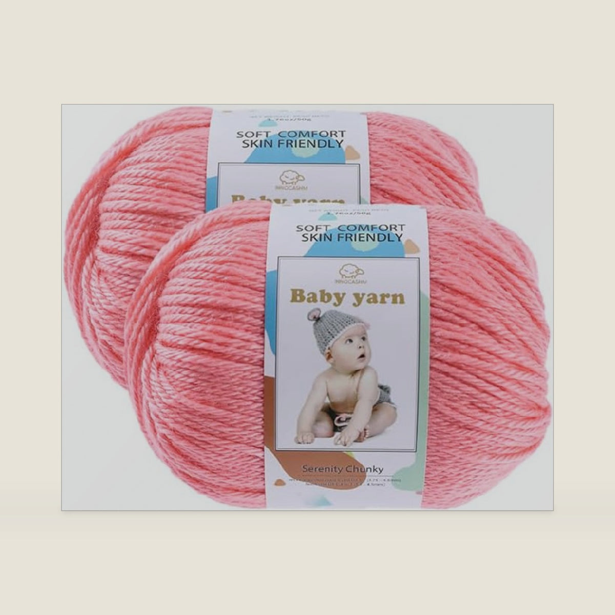 Merino Wool Blend Baby Yarn - Soft Feel Crochet Yarn for Beginners & Newborns - 50g/160 Yards per Ball (2-Ball Pack) (Deep Meat Powder)
