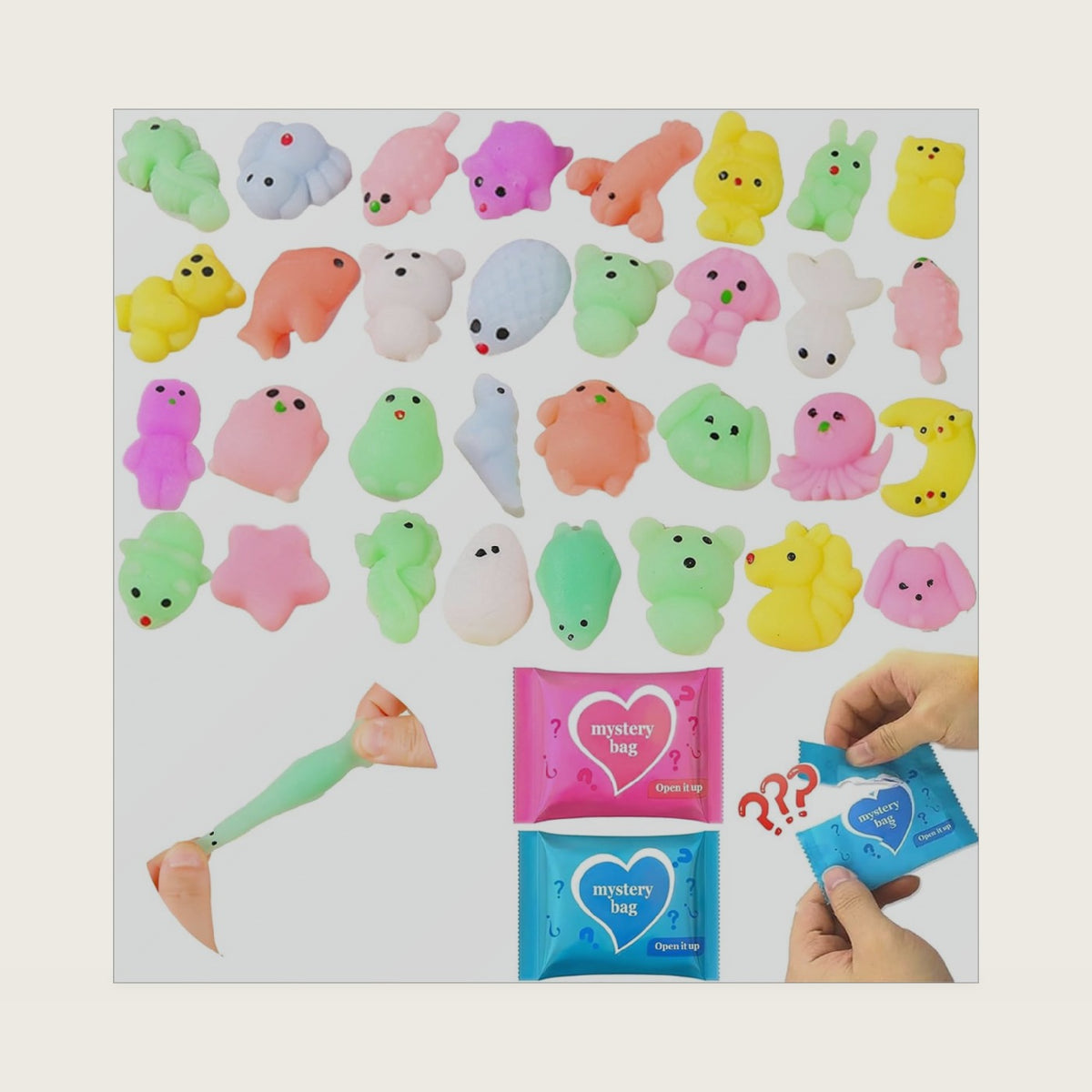 50-Pack Squishy Fidget Toys Blind Bags – Mini Mochi Squishies Mystery Toys for Kids, Party Favors, Classroom Prizes, Goodie Bag Stuffers, Sensory Stress Relief Squeeze Toy