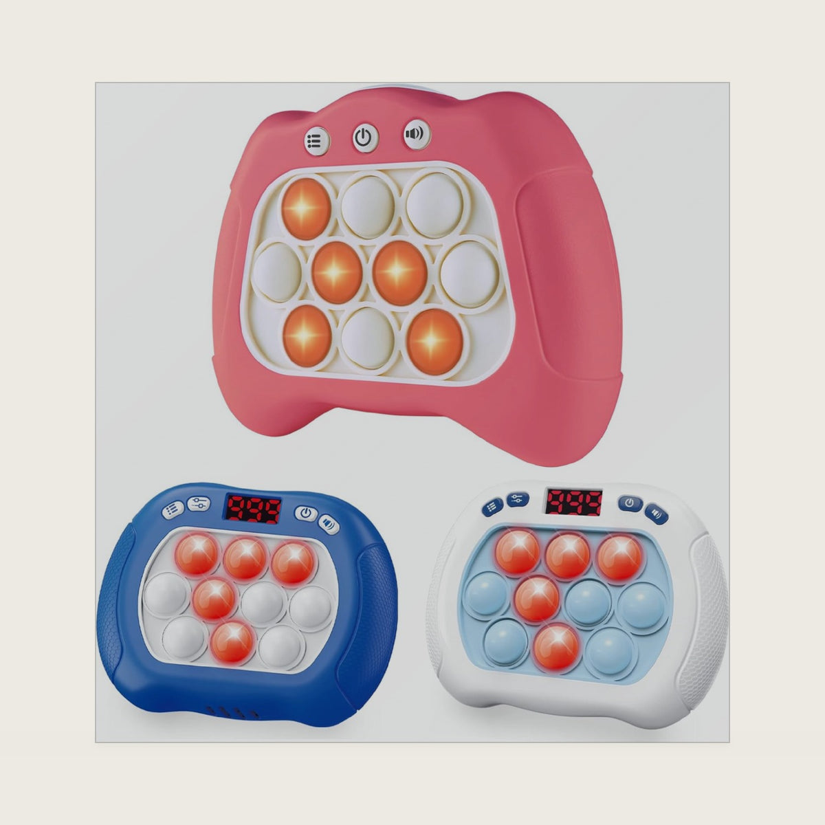 Intoypad 3 Packs of Quick Push Pop Game for Kids, 1 Classic & 2 LED Screen Handheld Bubble Game Light Up Sensory Fidget Games Toy Electric Pop Games Controller Christmas Birthday Gifts Toy for Kids