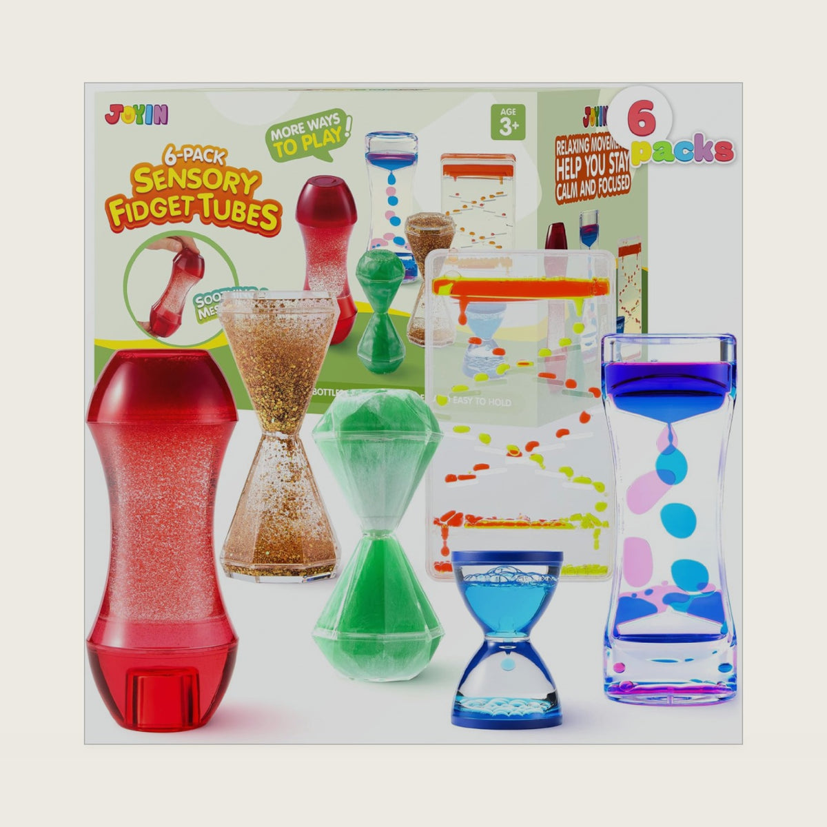 JOYIN 6 Pcs Sensory Toys for Kids with Autism, Sensory Tubes, Calming Corner Items Kids, Stress Relief Toys for Classroom Prizes Must Haves, Back to School Gifts