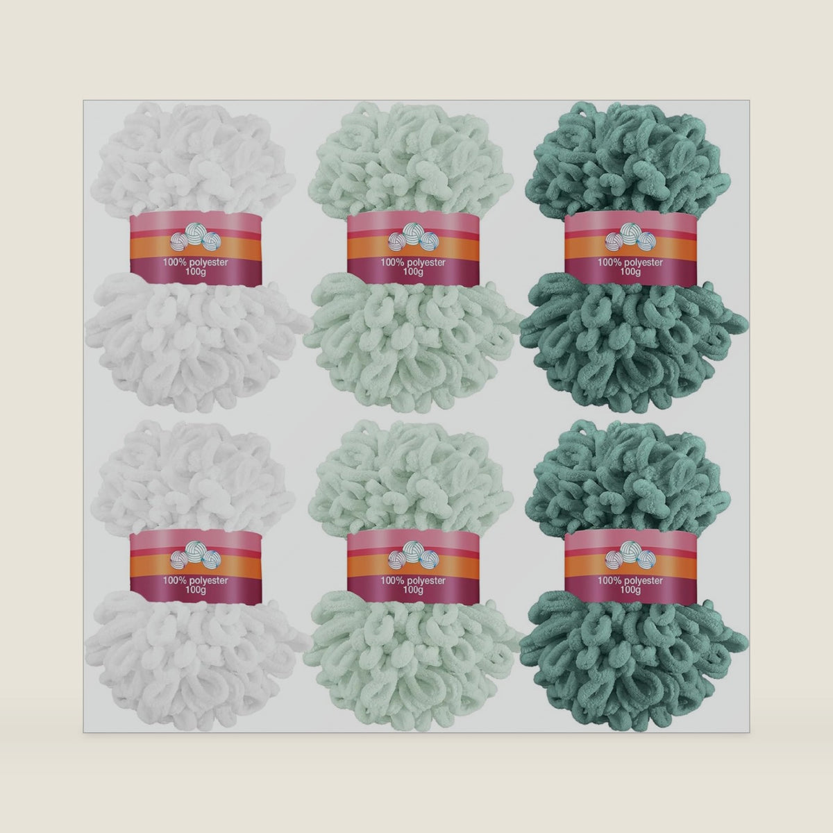 Threlaco 6 Skeins Loop Yarn for Finger Knitting, 600g, White, Green