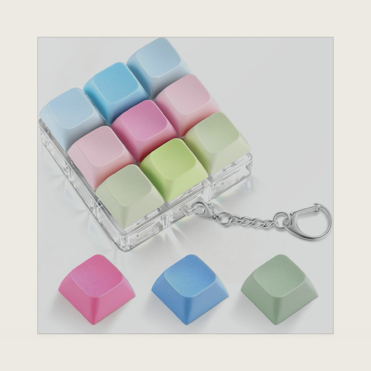 Keyboard Fidget Toy with 3 Keycaps – 9 Key Fidget Keychain Stress Relief