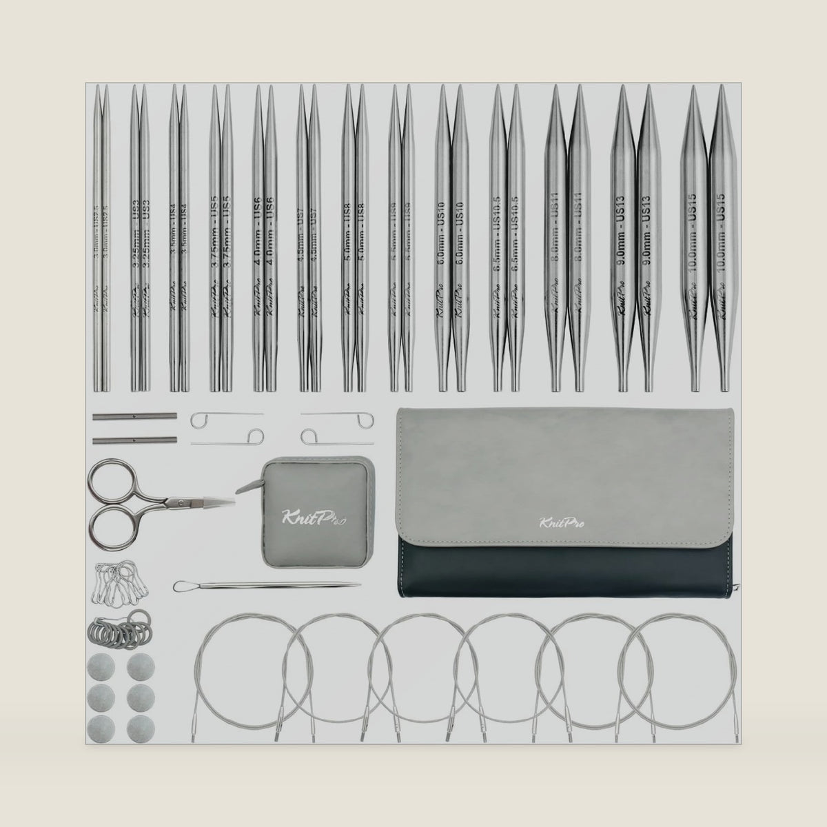 KnitPro Stelo Grande Normal Interchangeable Needle Set 5" (13cm) | 13 US Sizes (2.5 to 15)