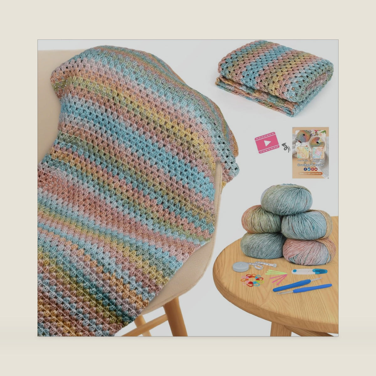 Aeelike Crochet Blanket Kit for Beginner Easy Crochet Kit, Classic Gradient