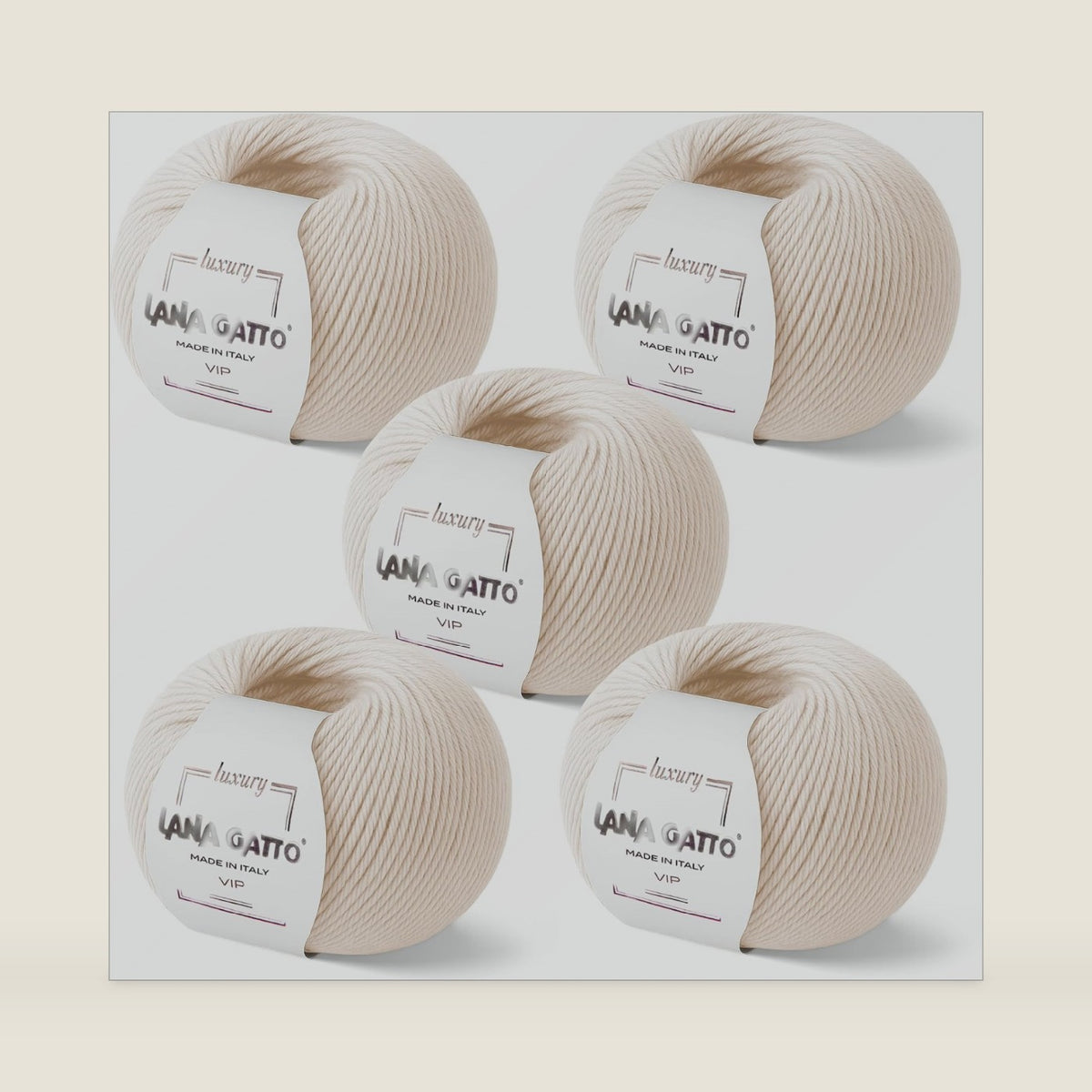Lana Gatto VIP Cashmere Merino Yarn for Knitting and Crochet, 80% Extrafine Merino 20% Cashmere, Fingering Weight, 5 Skeins x 1.76 oz (8.8 oz, 1,095 yds), US 3 Needles, Ivory, Made in Italy