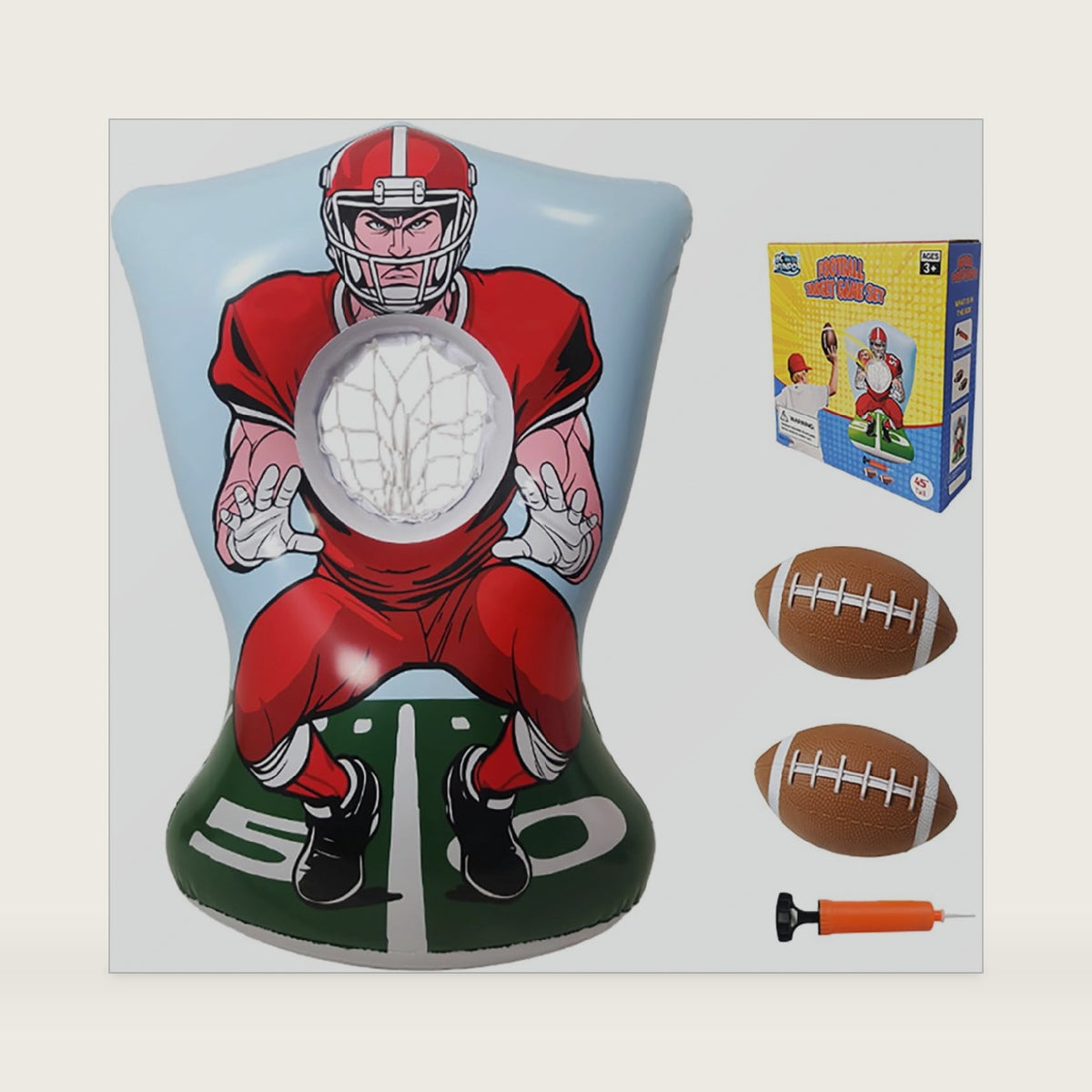 Inflatable Football Training Toss Game Inflatable Football Pitching Target for Kids, Double-Sided Outdoor & Indoor, Includes 2 Footballs, Pump & Patch Kit Football Games Gifts for 36 Months+
