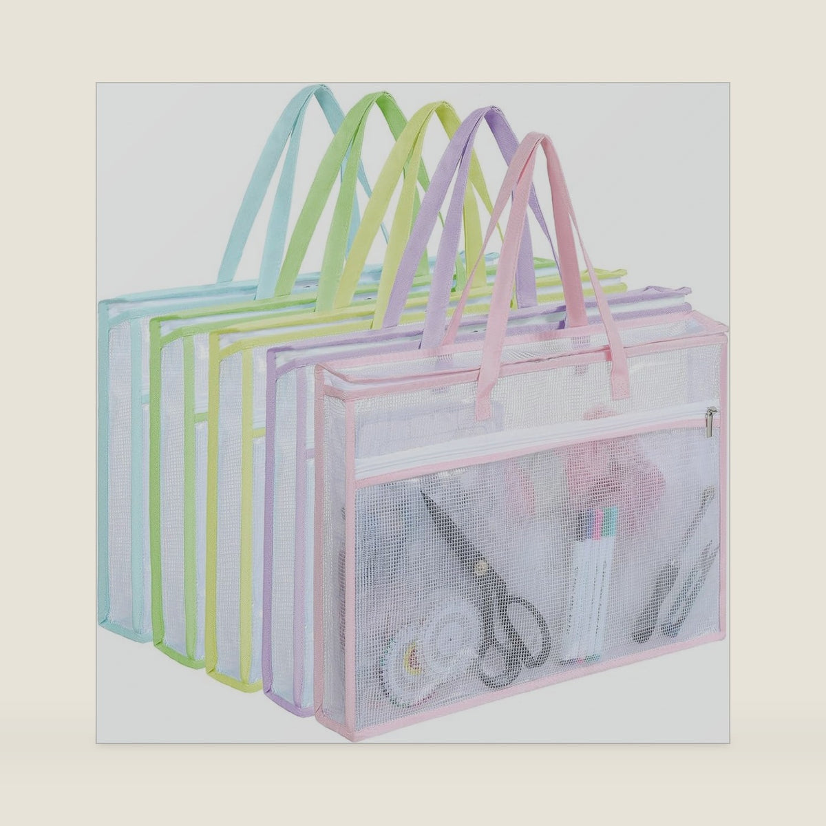 Qozary 5 Pcs Sew Project Bags for Quilting-A3 Sewing Craft Organizer Storage with Full-Zip & Handle, Needlepoint Project Bag for Embroidery, Knitting, Stitching, Cross Stitch and Crochet, Artworks