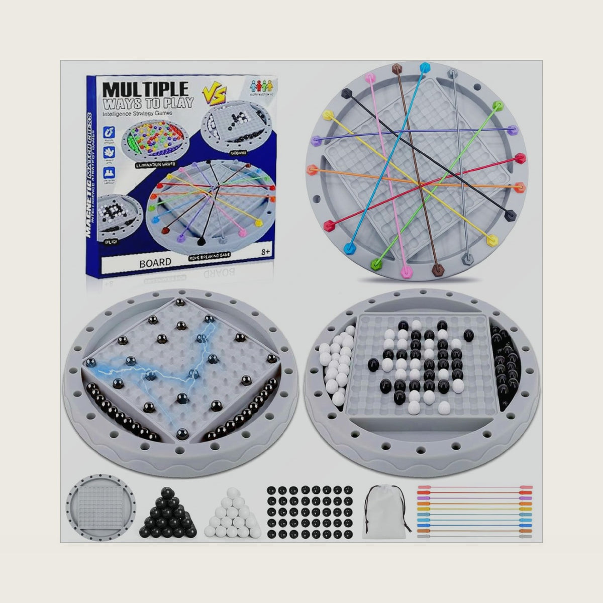 3 in 1 Board Games, 5-in-eine-Reihe-Spiel & Magnetic Chess & Rope Untangling Puzzle Game, Multi-Challenges for Age 8+, Educational Strategy for Kids and Adults, 2-4 Players