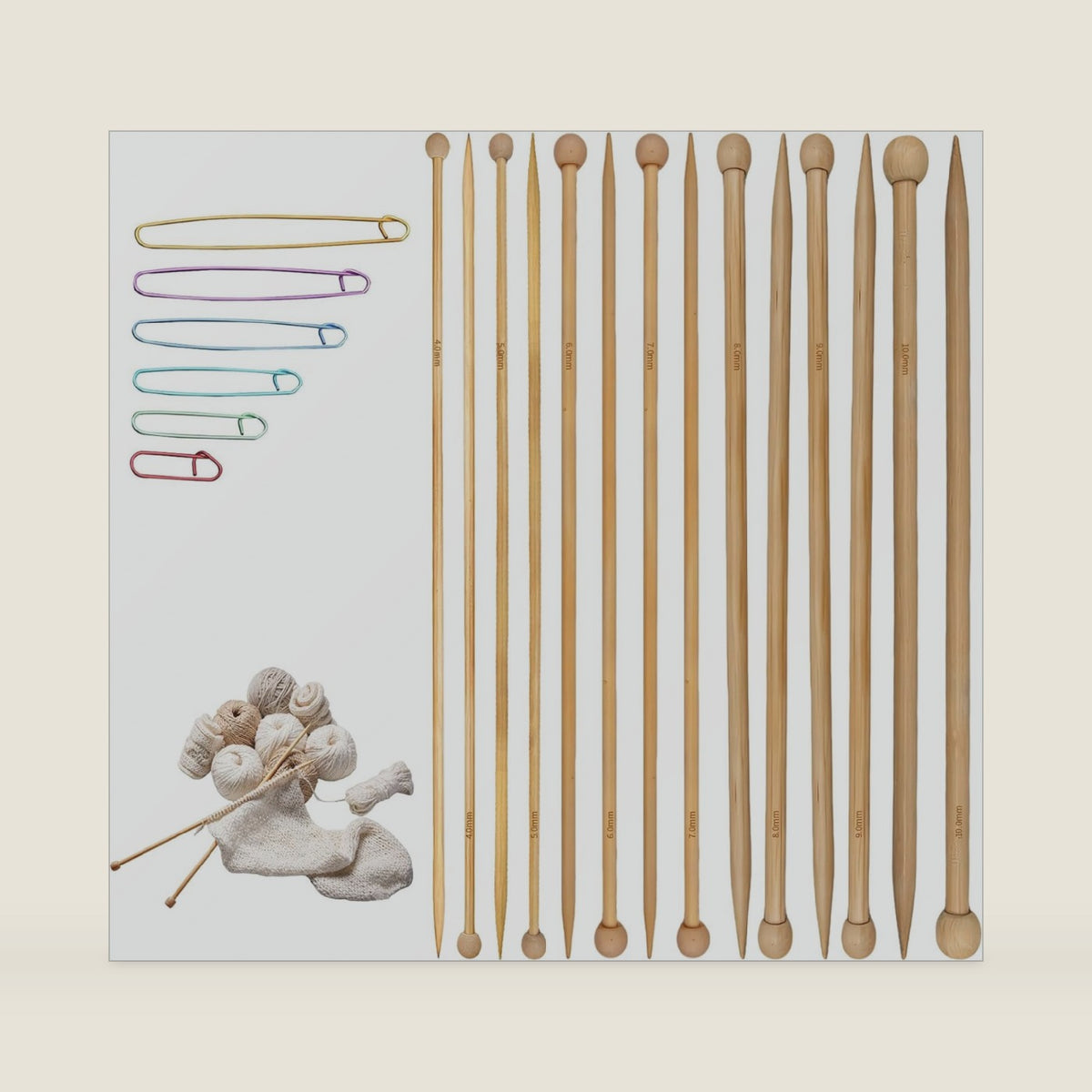 DIHUHAY 7-Pair Bamboo Knitting Needle Set - Natural Long Wooden Knitting Needles, Suitable for Beginners and Professionals to Knit Sweaters, Scarves, Shawls, Blankets, and Hats