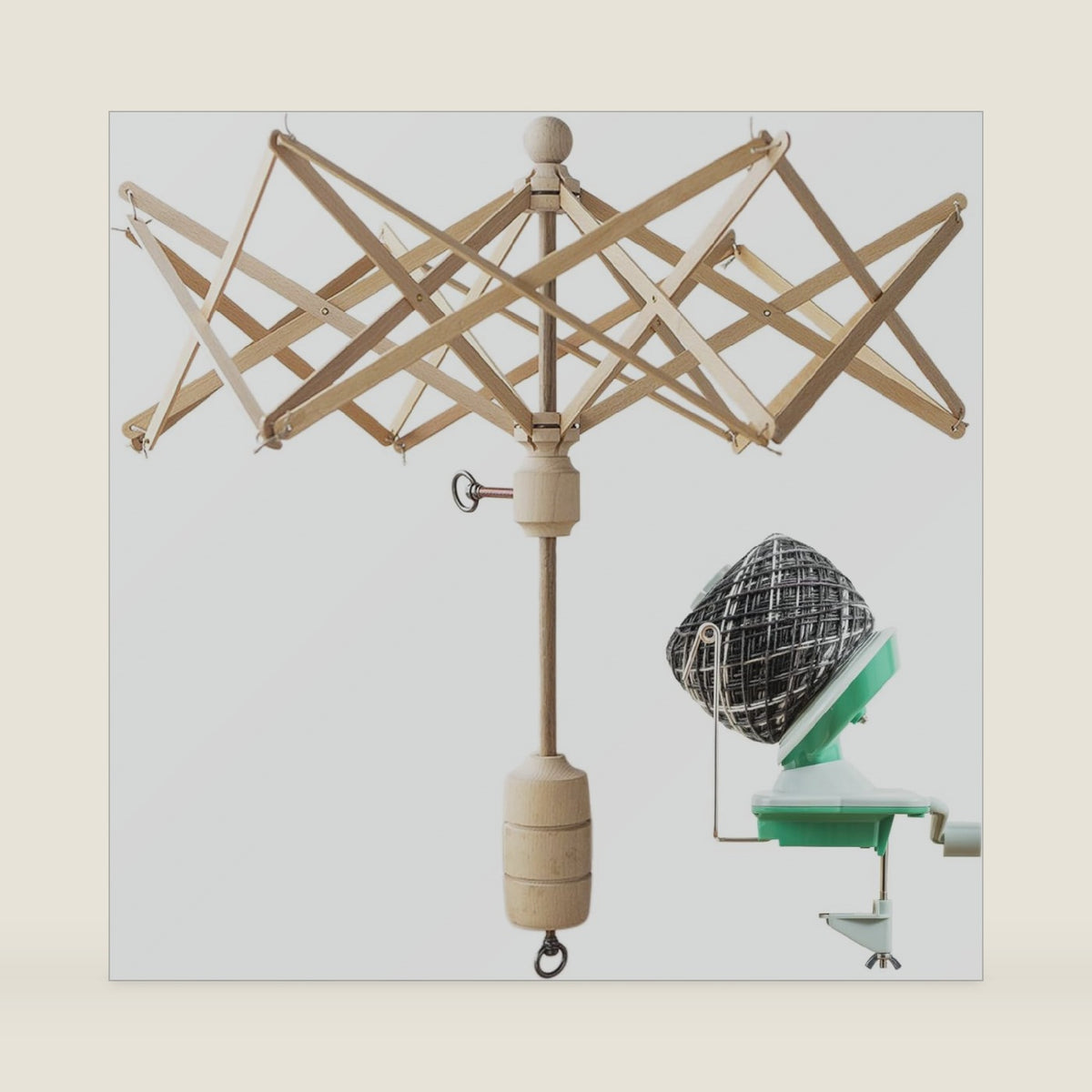 Knit Picks Yarn Winding Bundle - Yarn Ball Winder (Green) and Birch Wooden Yarn Swift