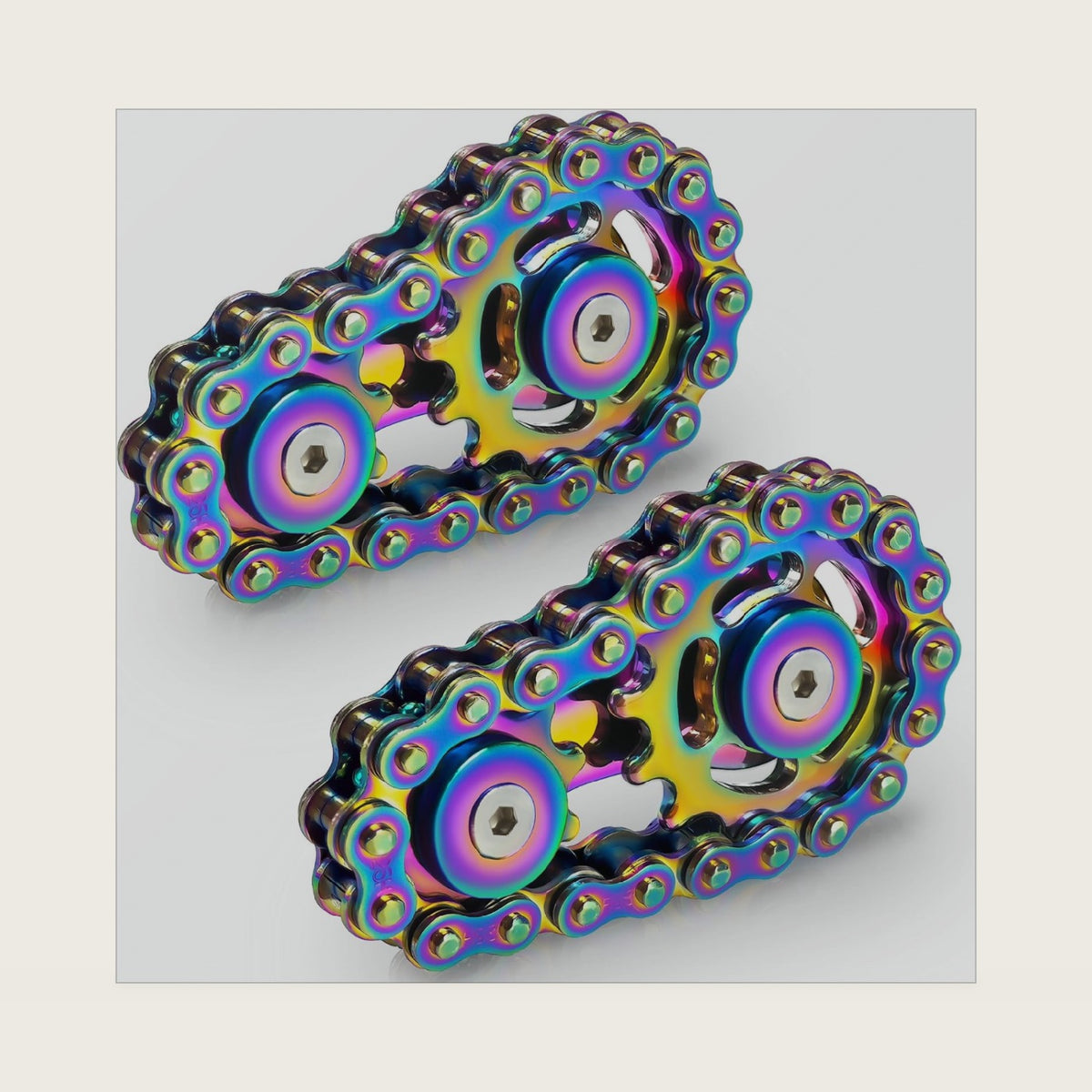 Metal Fidget Spinner Toys for Teens Boys Adults Bike Chain Roller Gadgets ADHD Figette Anxiety Stress Relief Items Quiet Figet Desk Offices EDC Men Easter Basket Stuffer - 2PC Rainbow