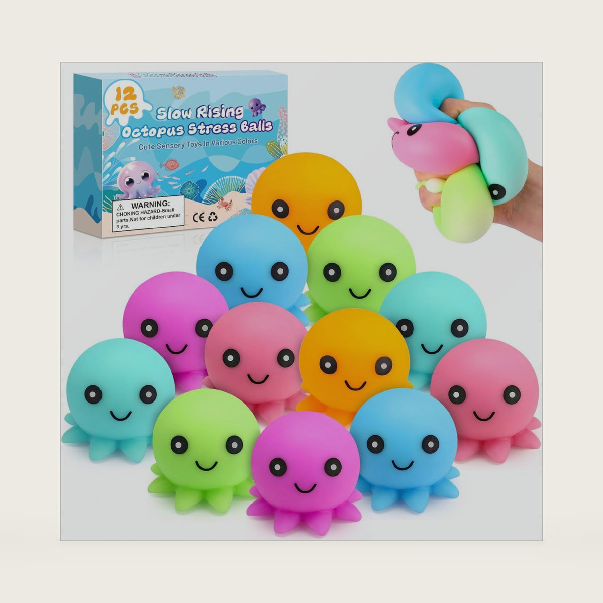 12 Pack Stress Balls , Cute Octopus Fun Squish Ball