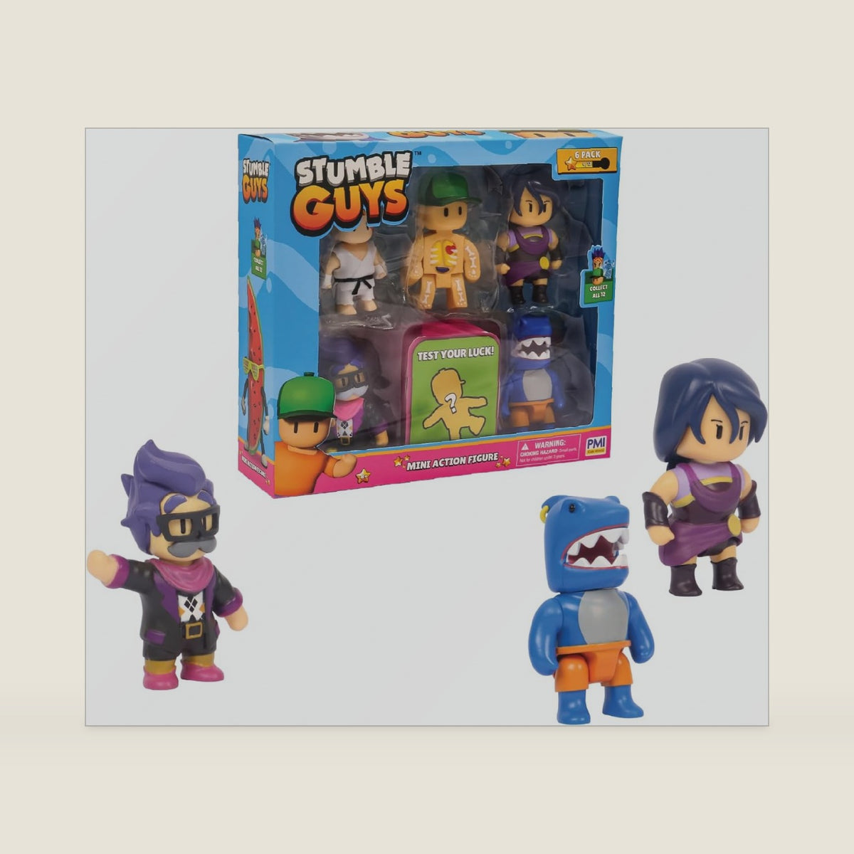 P.M.I. Stumble Guys Series 3 Mini Articulated Action Figures, 6-Pack Box - Inside Out Nyx Sensei Firefist The Architect Megalodon Golden Robo and One Mystery Surprise Figure