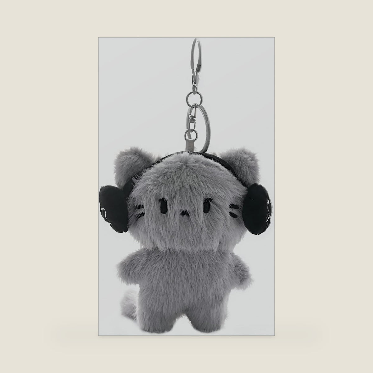Headphones Cat Keychain - Plush Kitten Animal Cartoon Purse Charms, Handbag Key Chains Gift, Hanging Keyring