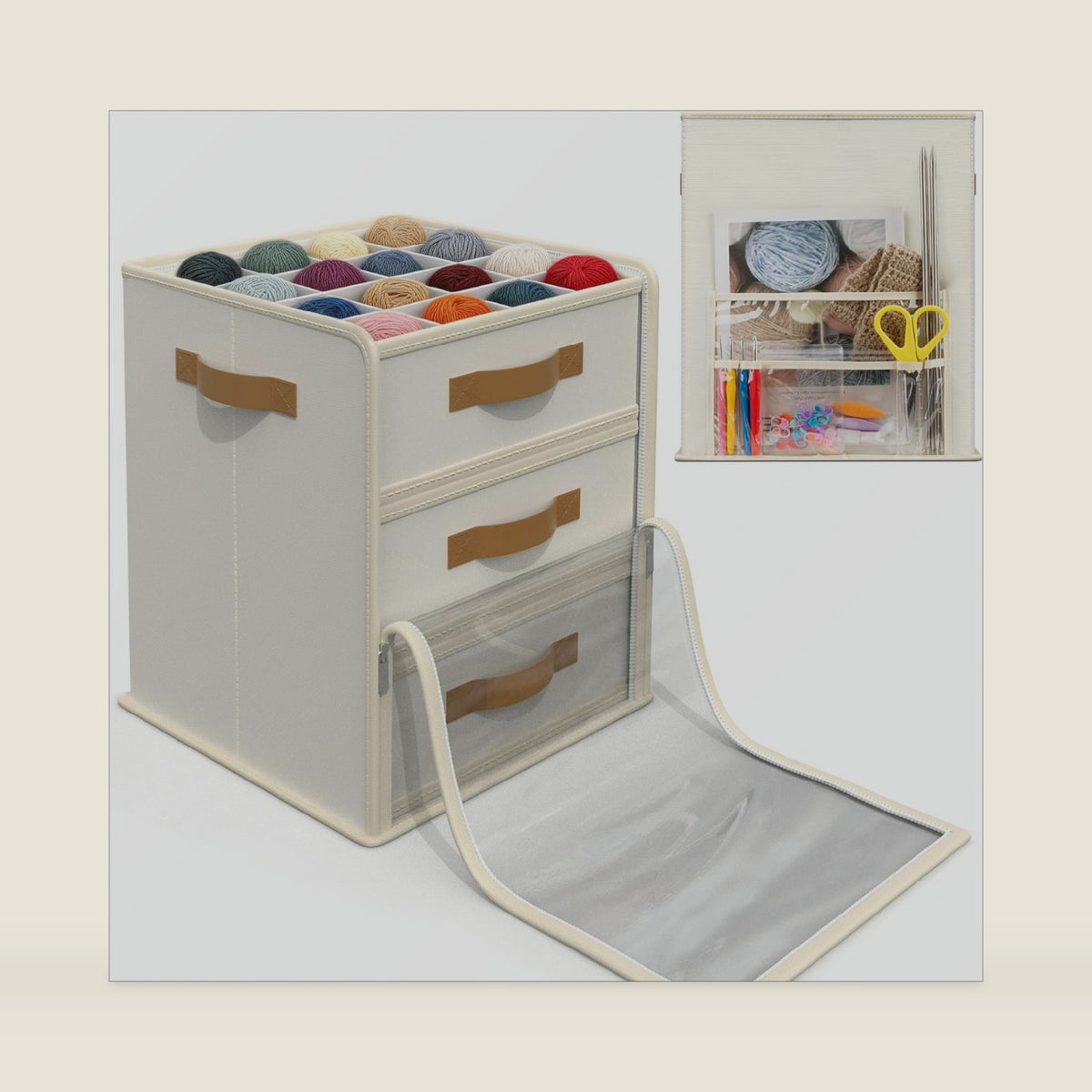 Temlum Yarn Storage Organizer with 3 Stackable Trays & Adjustable Dividers