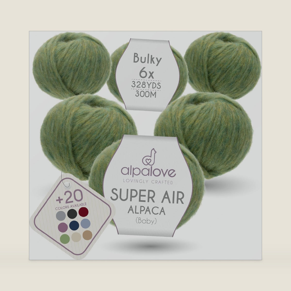 Super Air Bulky Yarn, Air-Spun Alpaca Fiber, Lightweight, 4 Skeins, 328 Yards, Linden Blossom Melange
