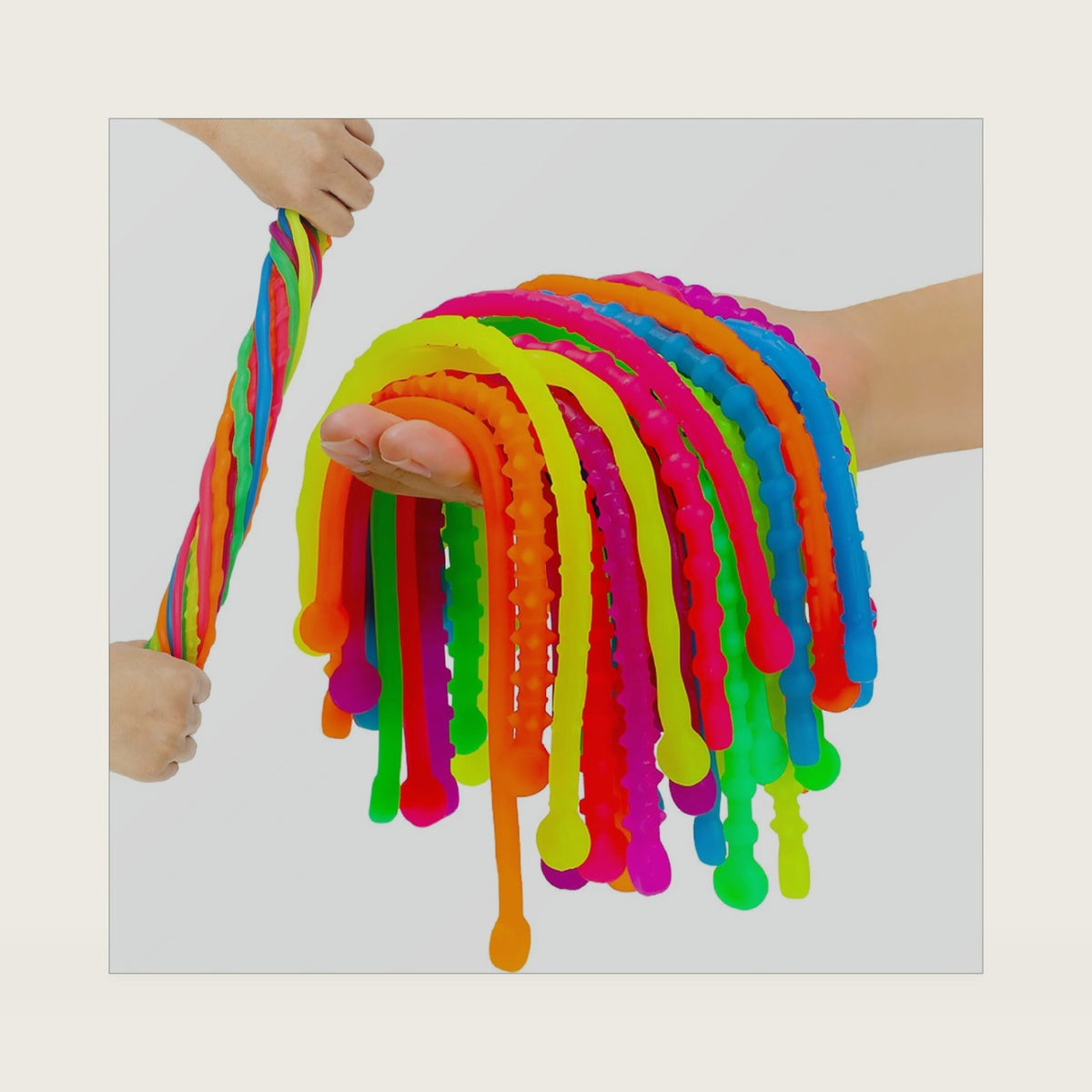 Sensory Fidget Stretch Toys, Neon Rainbow Colors, Elastic Pull String Stress Relief Bracelets, Pack of 12, Kids Party Favors