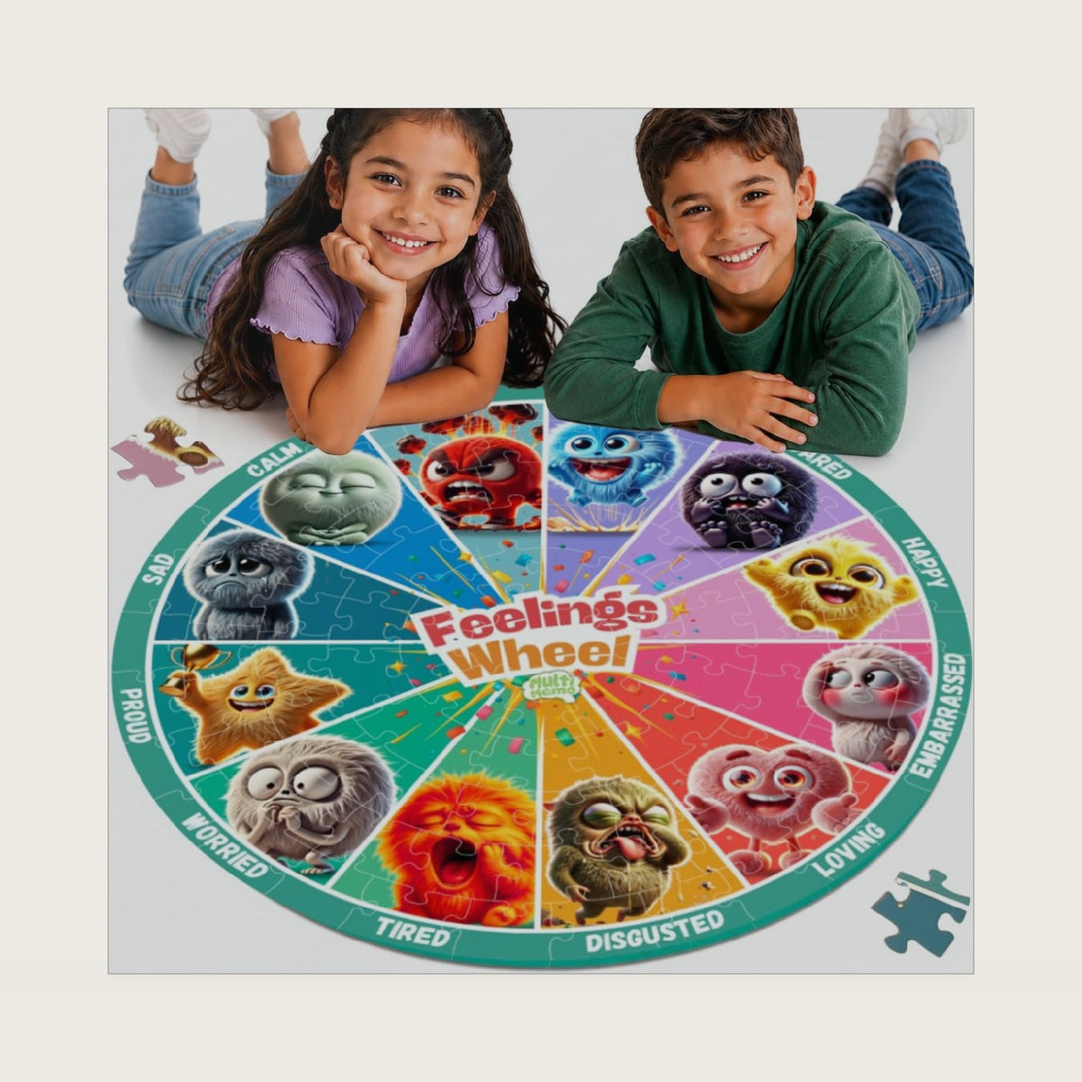 Feelings Wheel Puzzle 96 Pieces Round Emotional Learning Puzzle (22 inches Diameter) | Ages 5+ | Multi-Memo®