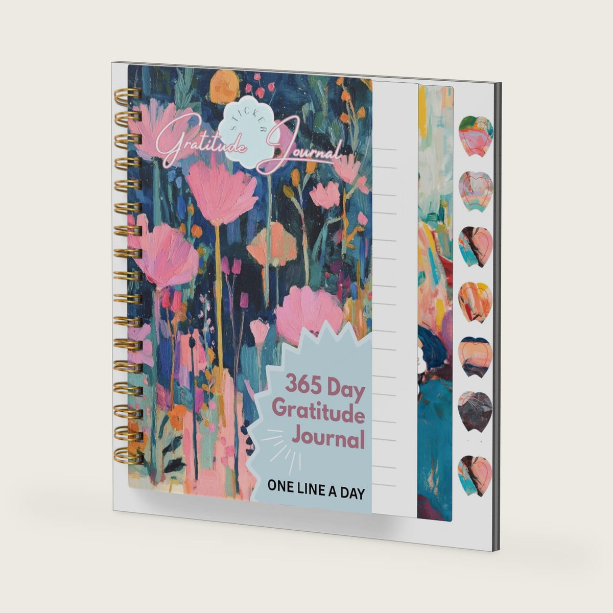 One Minute Gratitude Journal - One Line a Day - Daily Gratitude Sticker Journal for Happiness, Mindfulness, Positivity and Reflection - Hardcover Spiral Bound Yearly Diary for Personal Growth