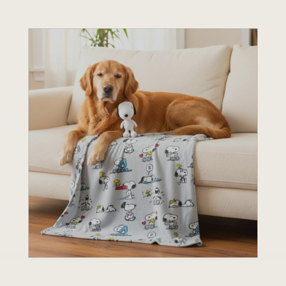 Peanuts Snoopy Pet Throw & Squeaky Pillow Set, Stimulating Toy As Gifts for Puppies, Cats, Dogs, () By Franco