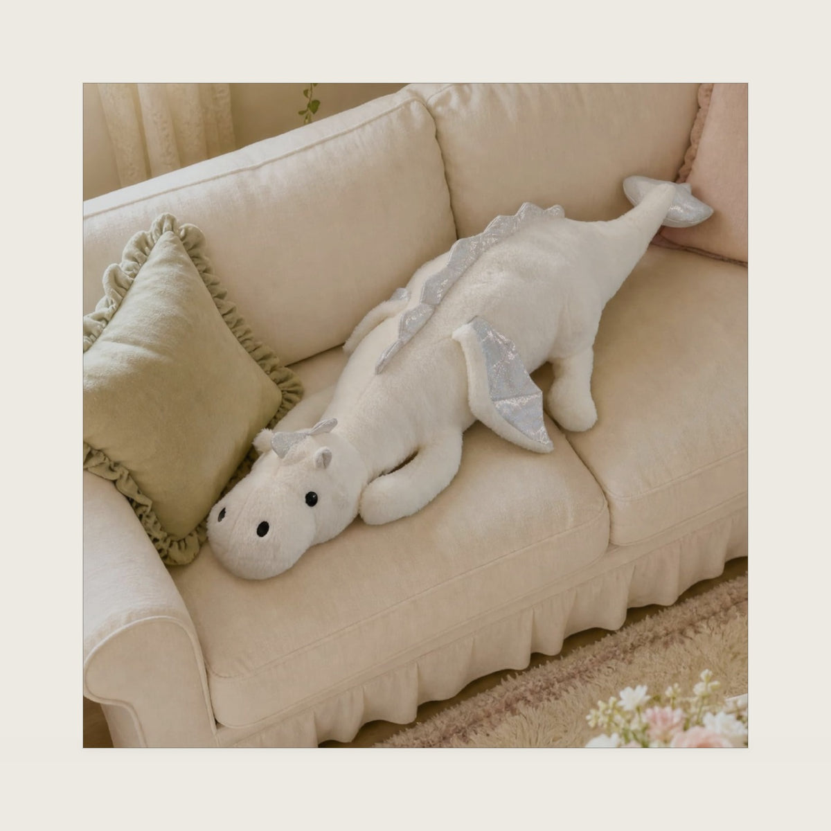 Weighted Dragon Stuffed Animal, 4.85Lb Cute Plush Dinosaur, Large Blue Weighted Dragon Plush Toy for Kids and Adults (White, 51.18")